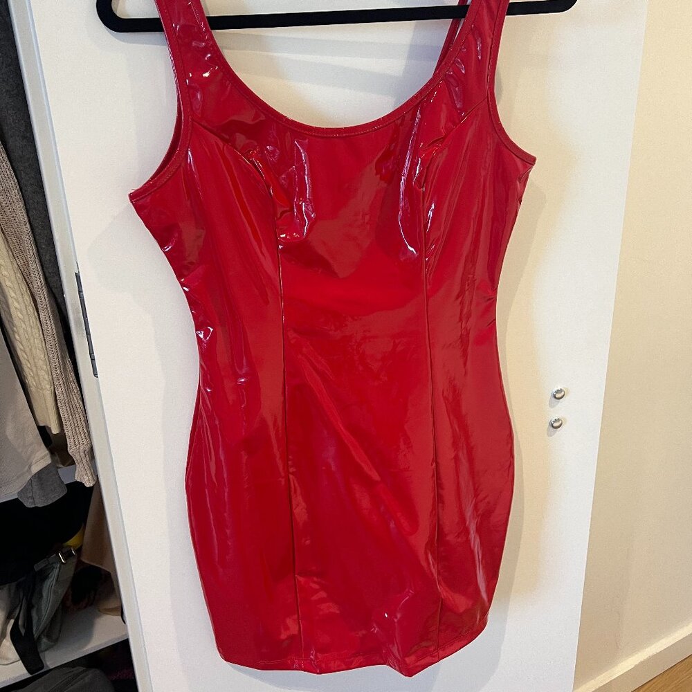 Red pleather latex dress